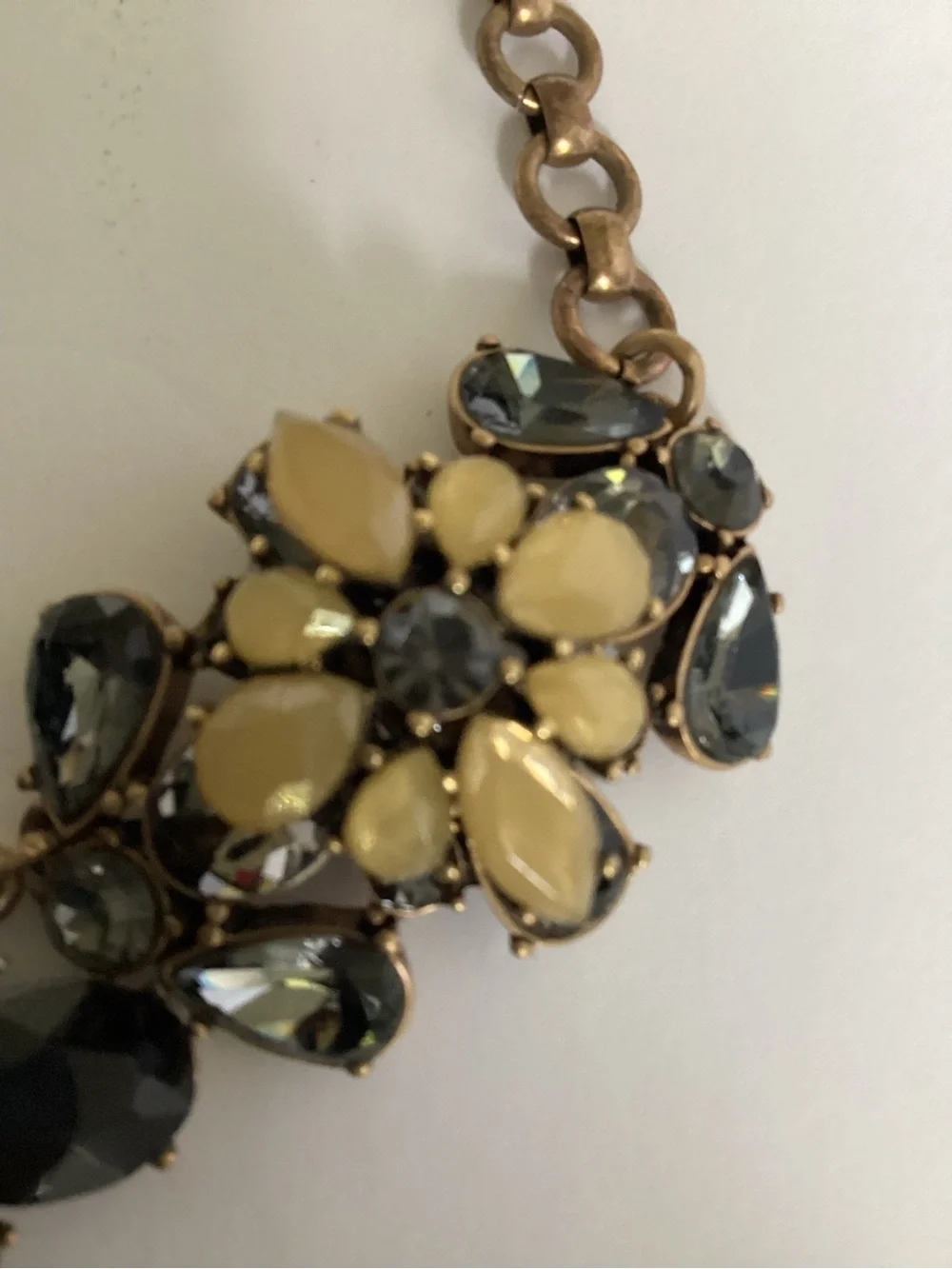 J. Crew Floral Crystal Statement Bib Necklace Black Gold Tone Maximalist